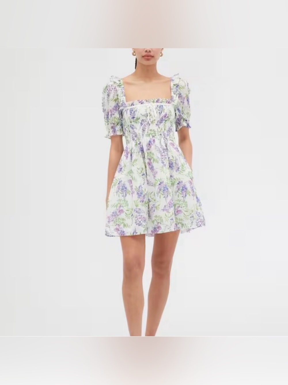 Hill House Mini Scarlett Nap Dress Wisteria Print size Medium Purple White